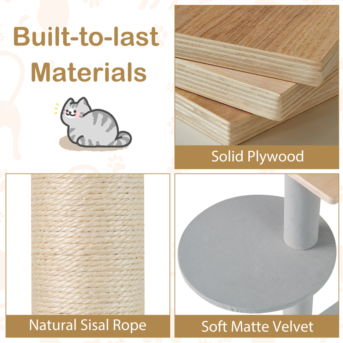 Multi-Level Cat Tree Tower 44 Inch with Removable Perch - Natural Variation