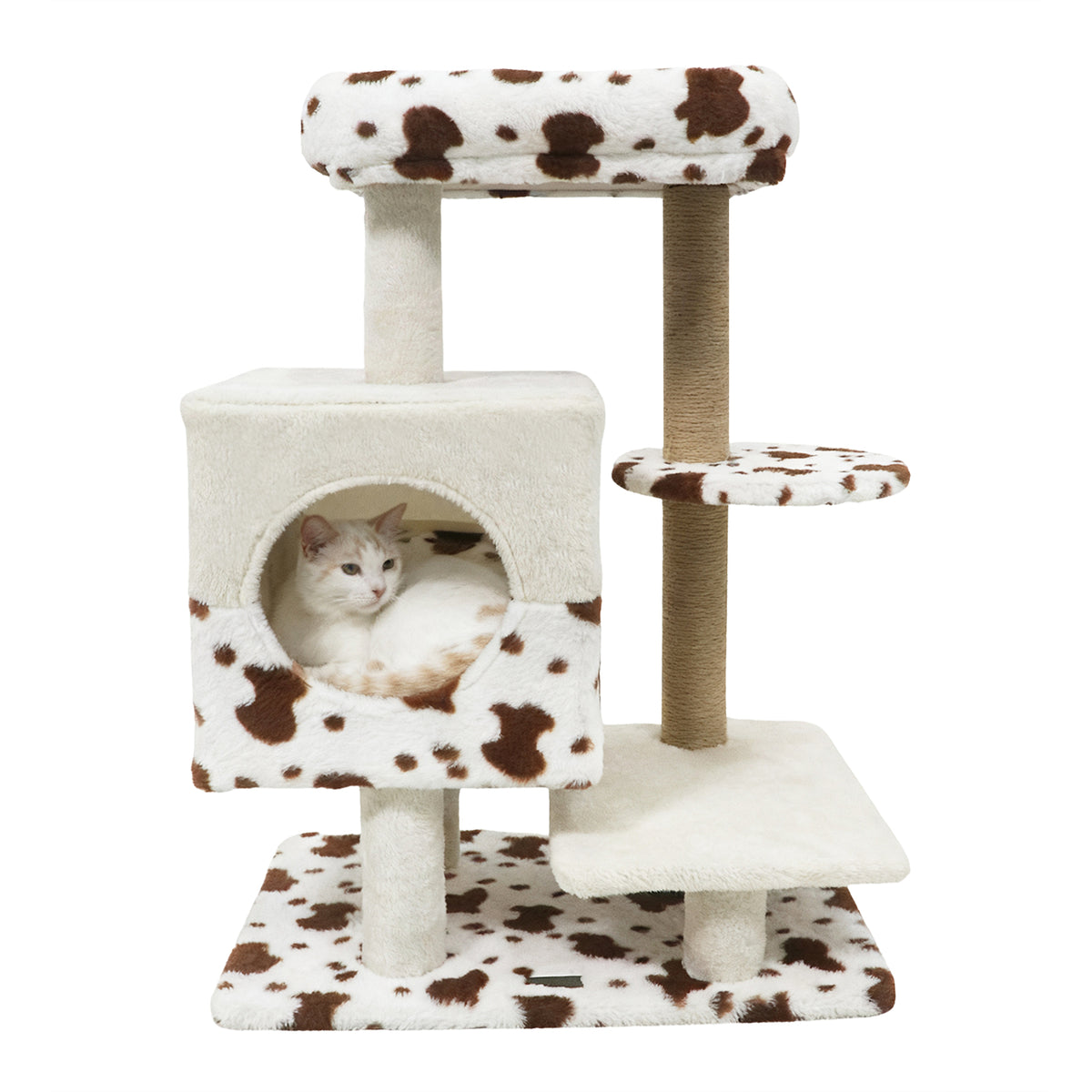 White Modern Cat Tree Tower with Perch, Condo & Scratching Posts - Costway Variation