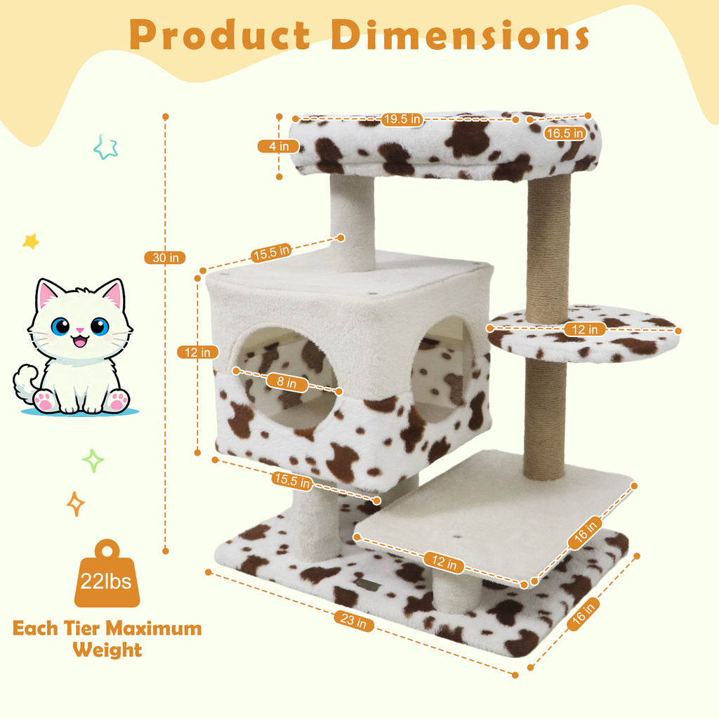 White Modern Cat Tree Tower with Perch, Condo & Scratching Posts - Costway Variation