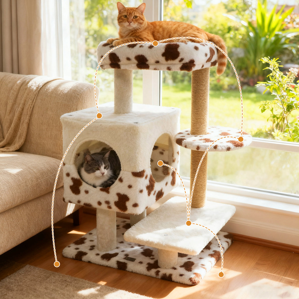 White Modern Cat Tree Tower with Perch, Condo & Scratching Posts - Costway Variation