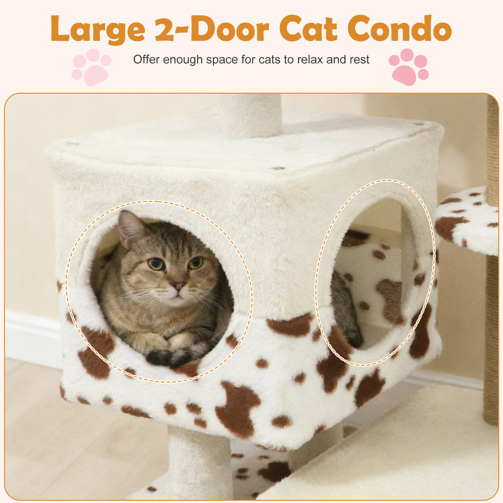 White Modern Cat Tree Tower with Perch, Condo & Scratching Posts - Costway Variation