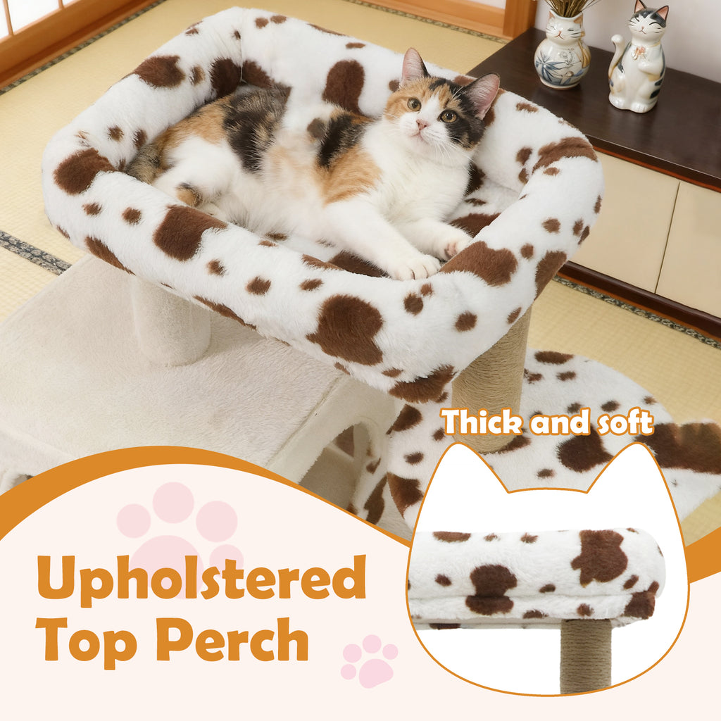 White Modern Cat Tree Tower with Perch, Condo & Scratching Posts - Costway Variation