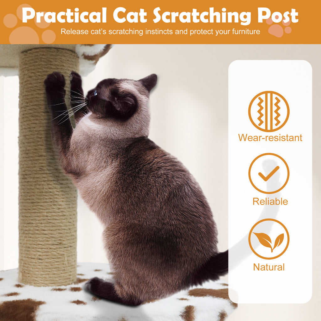 White Modern Cat Tree Tower with Perch, Condo & Scratching Posts - Costway Variation