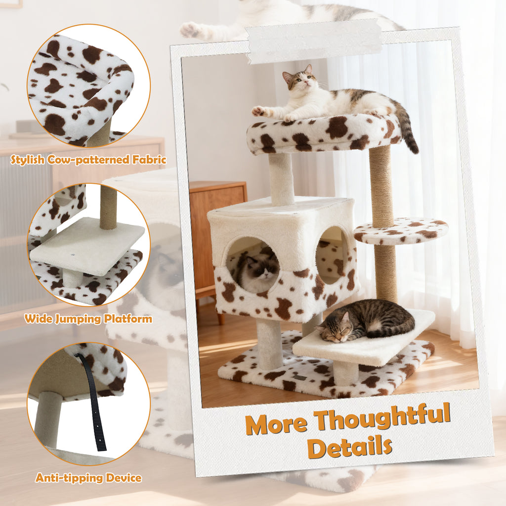White Modern Cat Tree Tower with Perch, Condo & Scratching Posts - Costway Variation