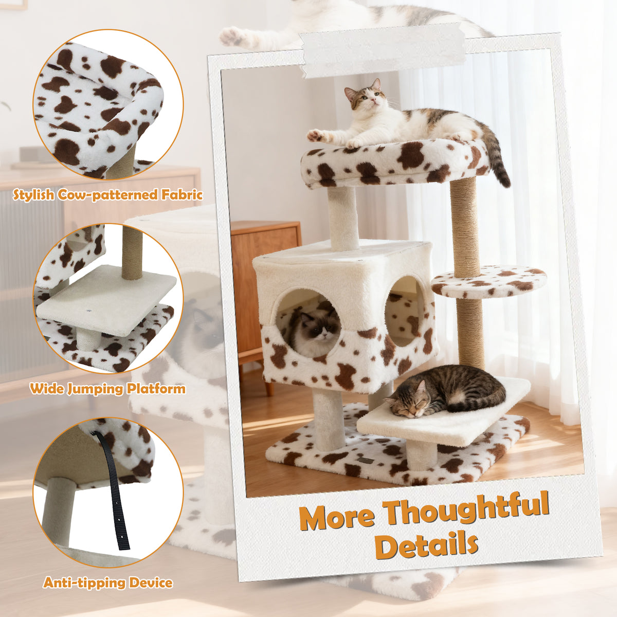 White Modern Cat Tree Tower with Perch, Condo & Scratching Posts - Costway Variation