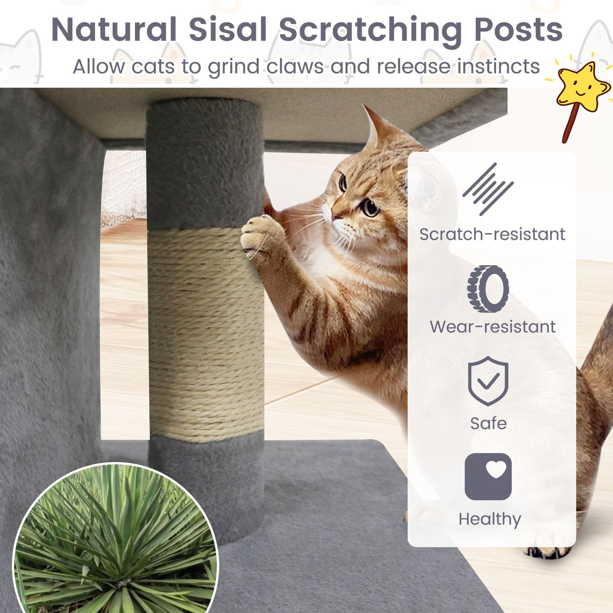 Modern Space-saving Cat Tree Tower with Upholstered Perch and 2 Condos - Gray Variation