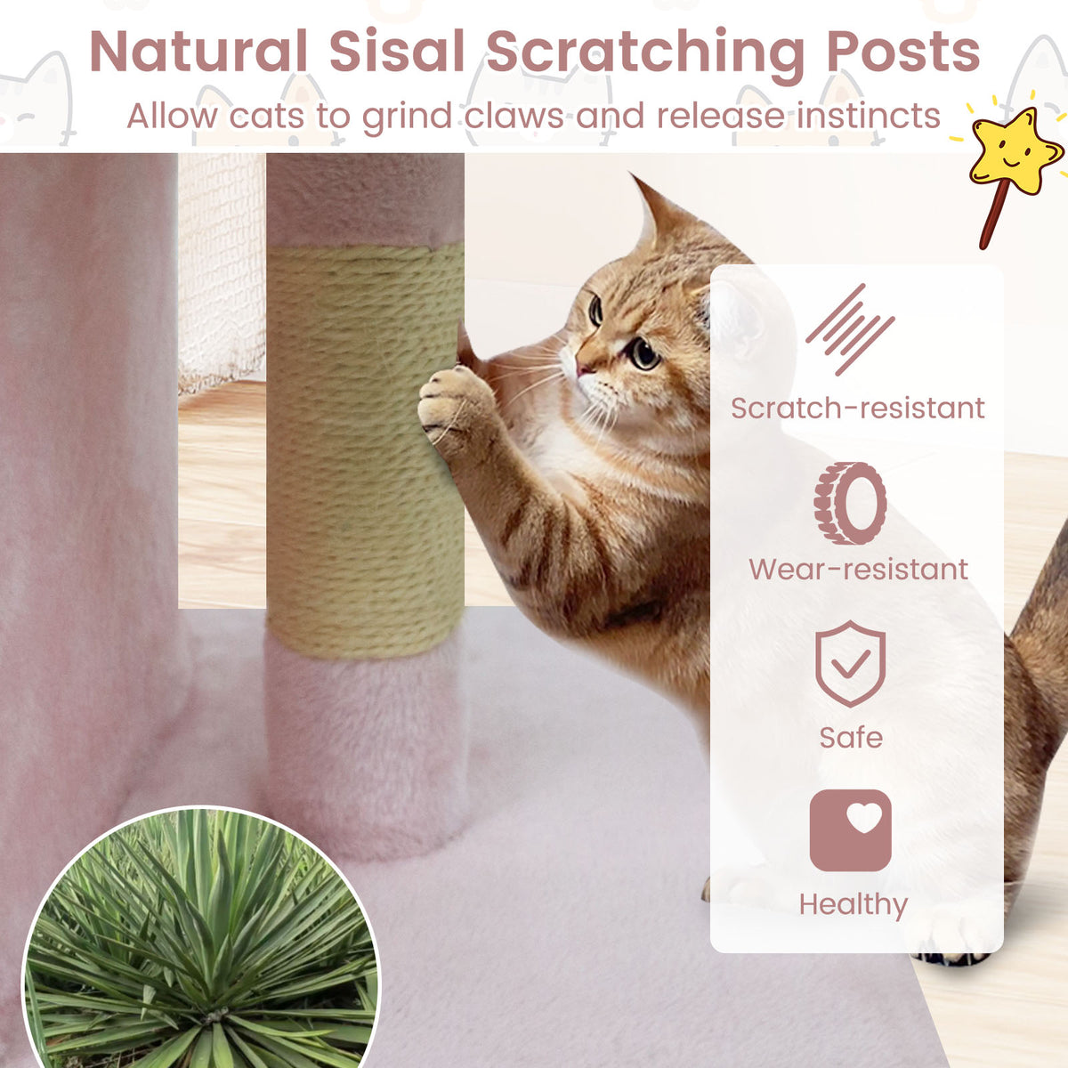 Modern Space-Saving Cat Tree Tower with Upholstered Perch and 2 Condos - Pink