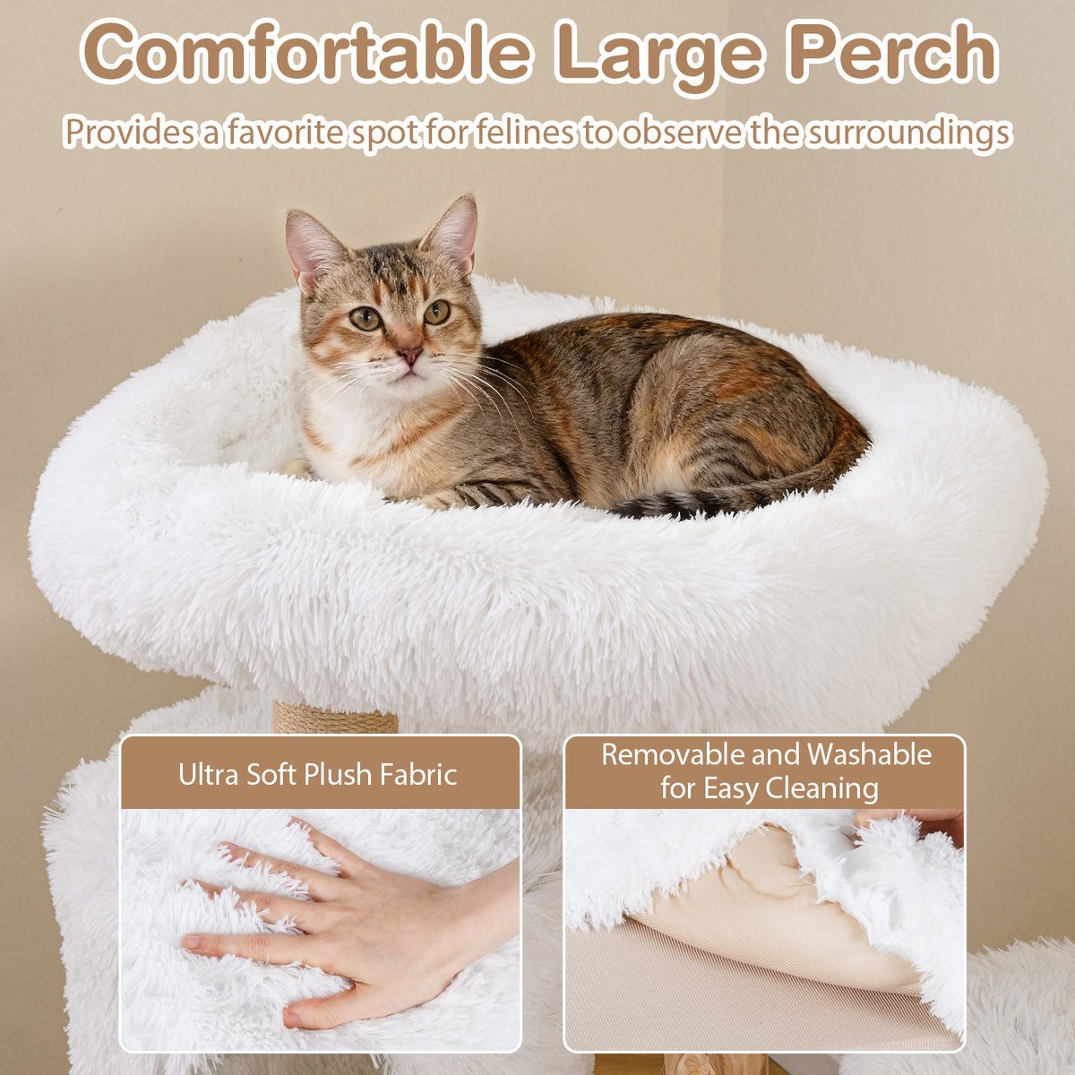Modern Cat Tree for Indoor Cats - White 30.5 Inch Cat Tower with Solid Wood Branches & Multi-Level Perches