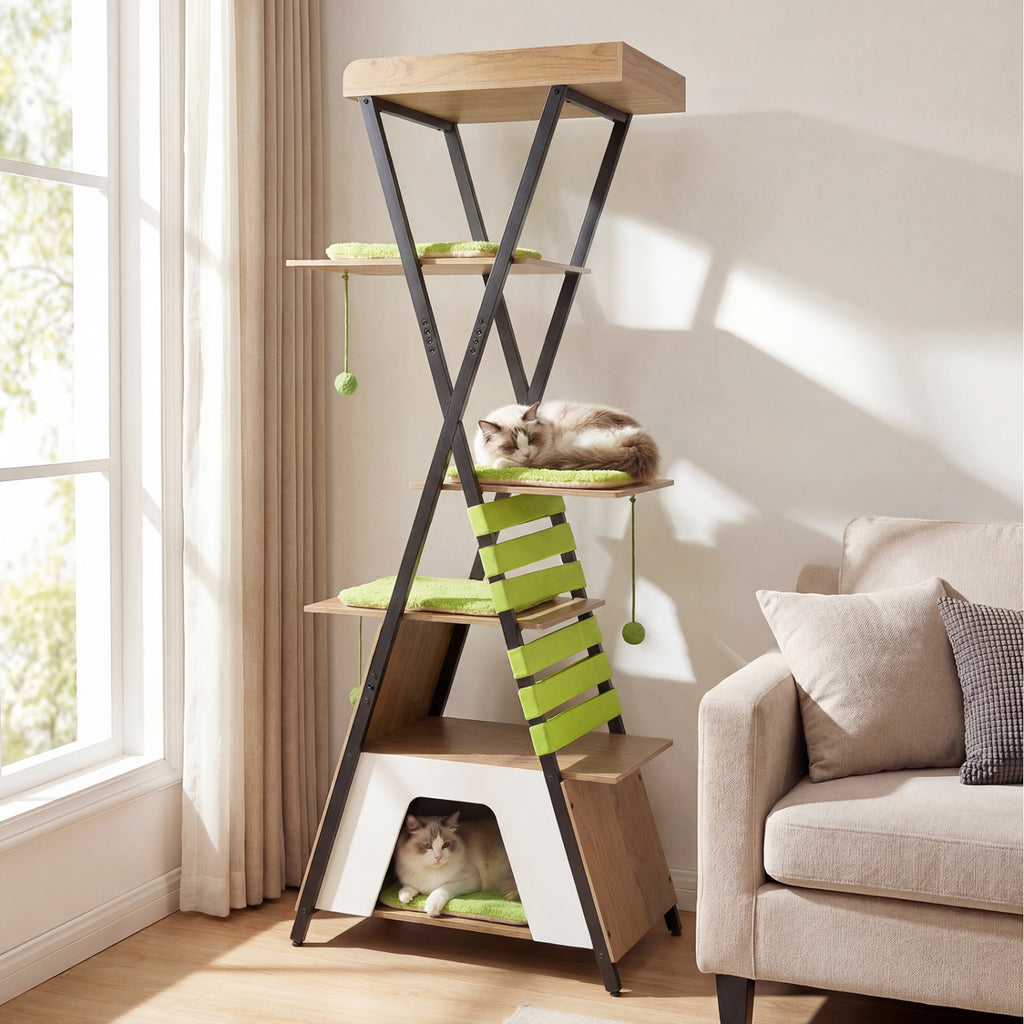 Rustic Brown 73-Inch Multi-Level Cat Tree with Condo & Perches for Indoor Cats