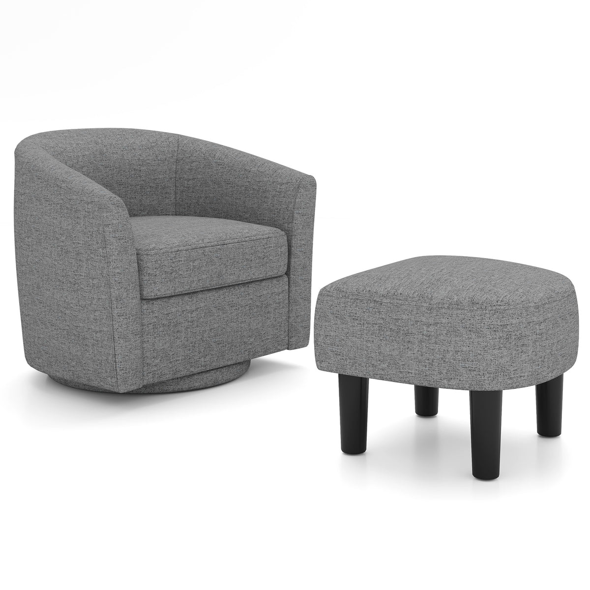 Linen Swivel Accent Chair with Ottoman Footrest, Gray