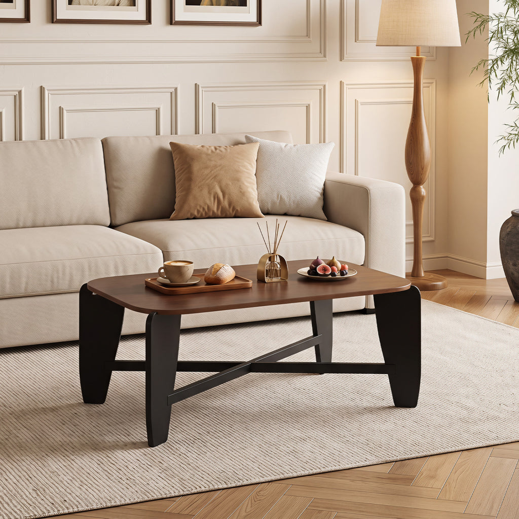 Modern Coffee Table with Cross-Leg Base - Black