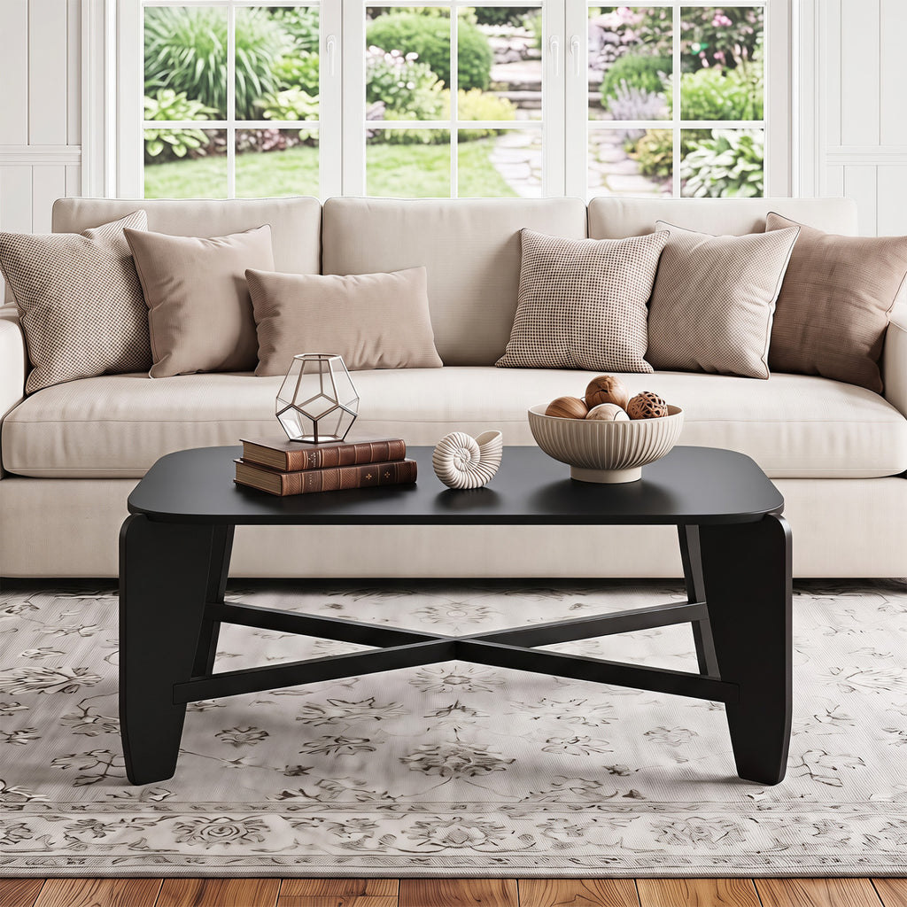 Modern Coffee Table with Cross-Leg Base - Black