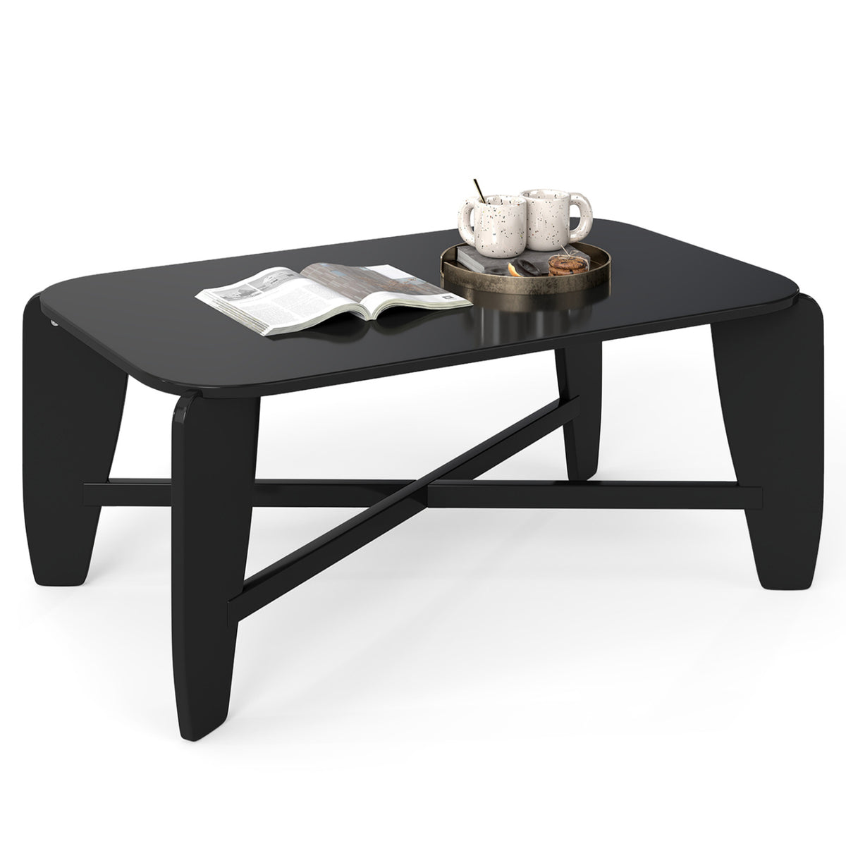 Modern Coffee Table with Cross-Leg Base - Black