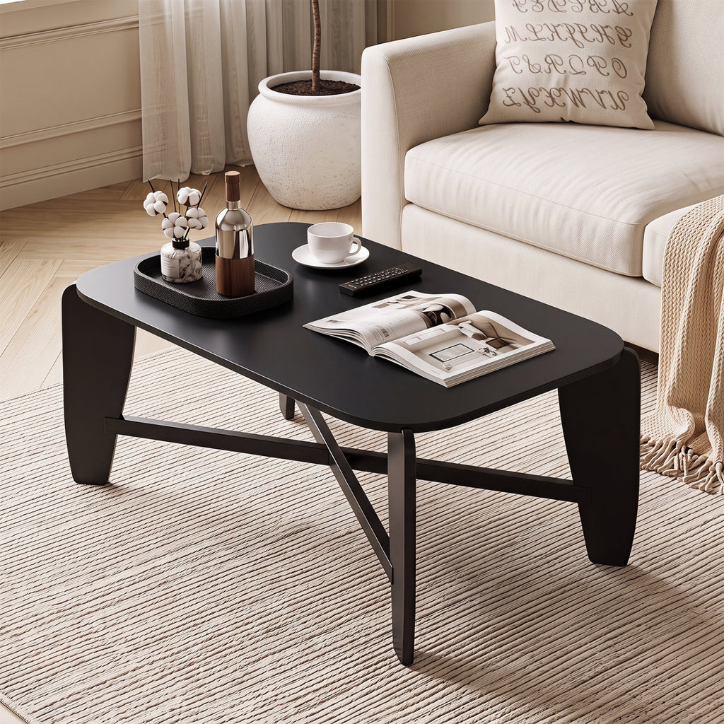 Modern Coffee Table with Cross-Leg Base - Black