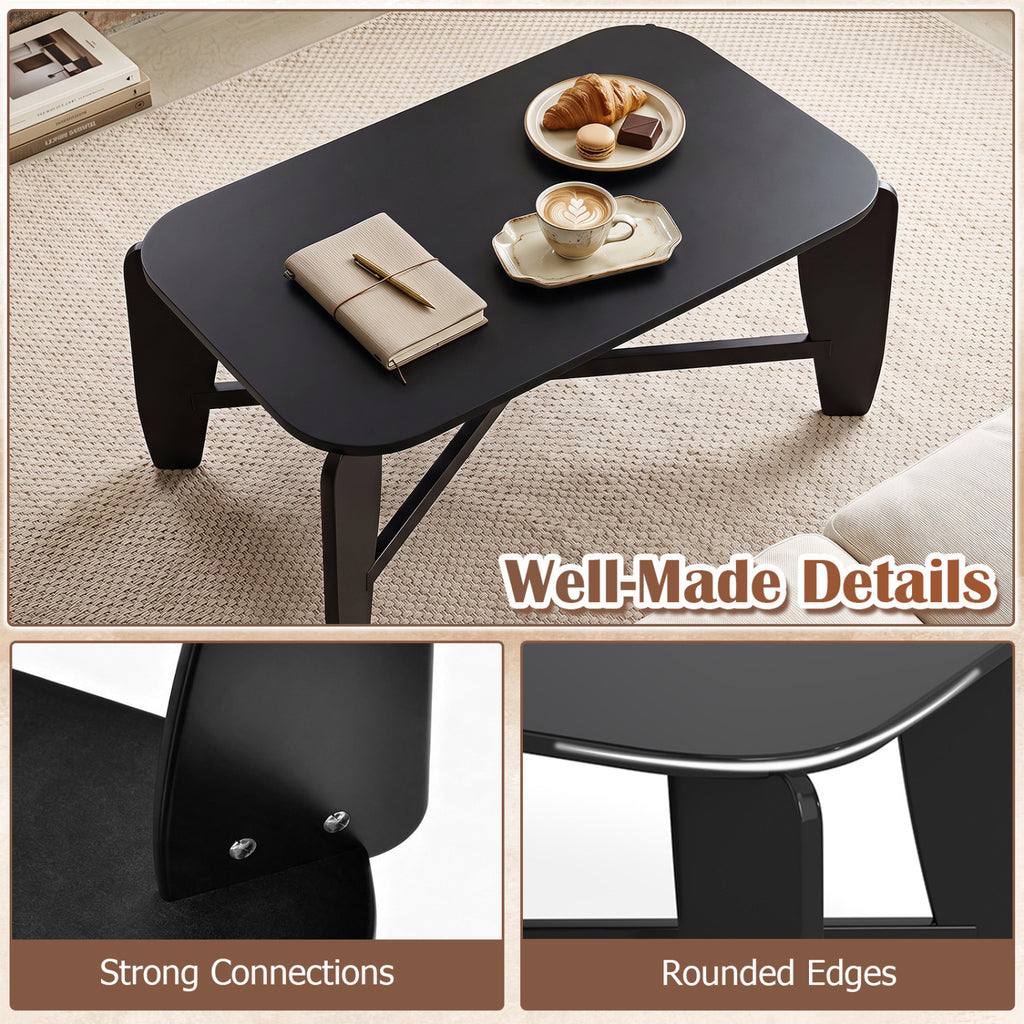 Modern Coffee Table with Cross-Leg Base - Black