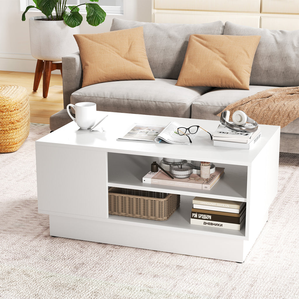 Modern Coffee Table with 2-Tier Storage - White