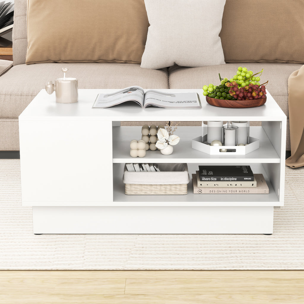 Modern Coffee Table with 2-Tier Storage - White