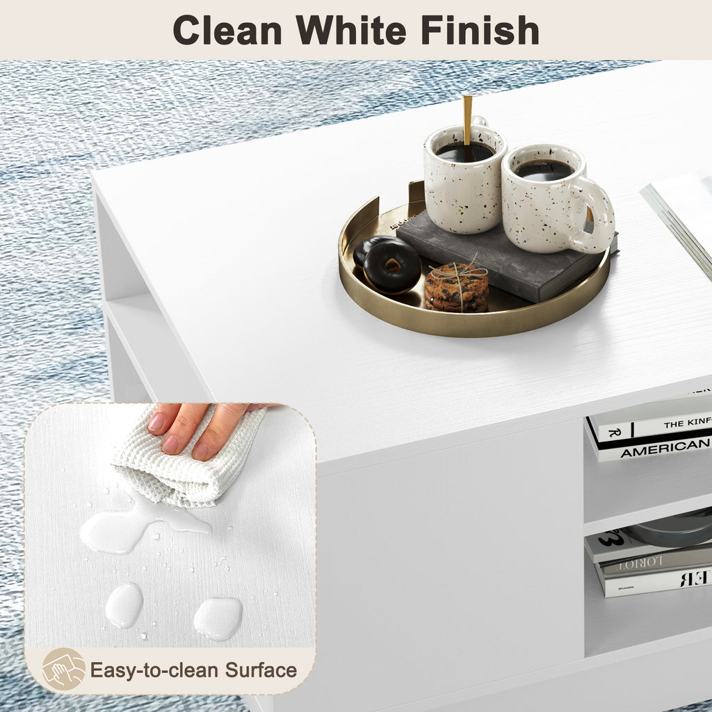 Modern Coffee Table with 2-Tier Storage - White