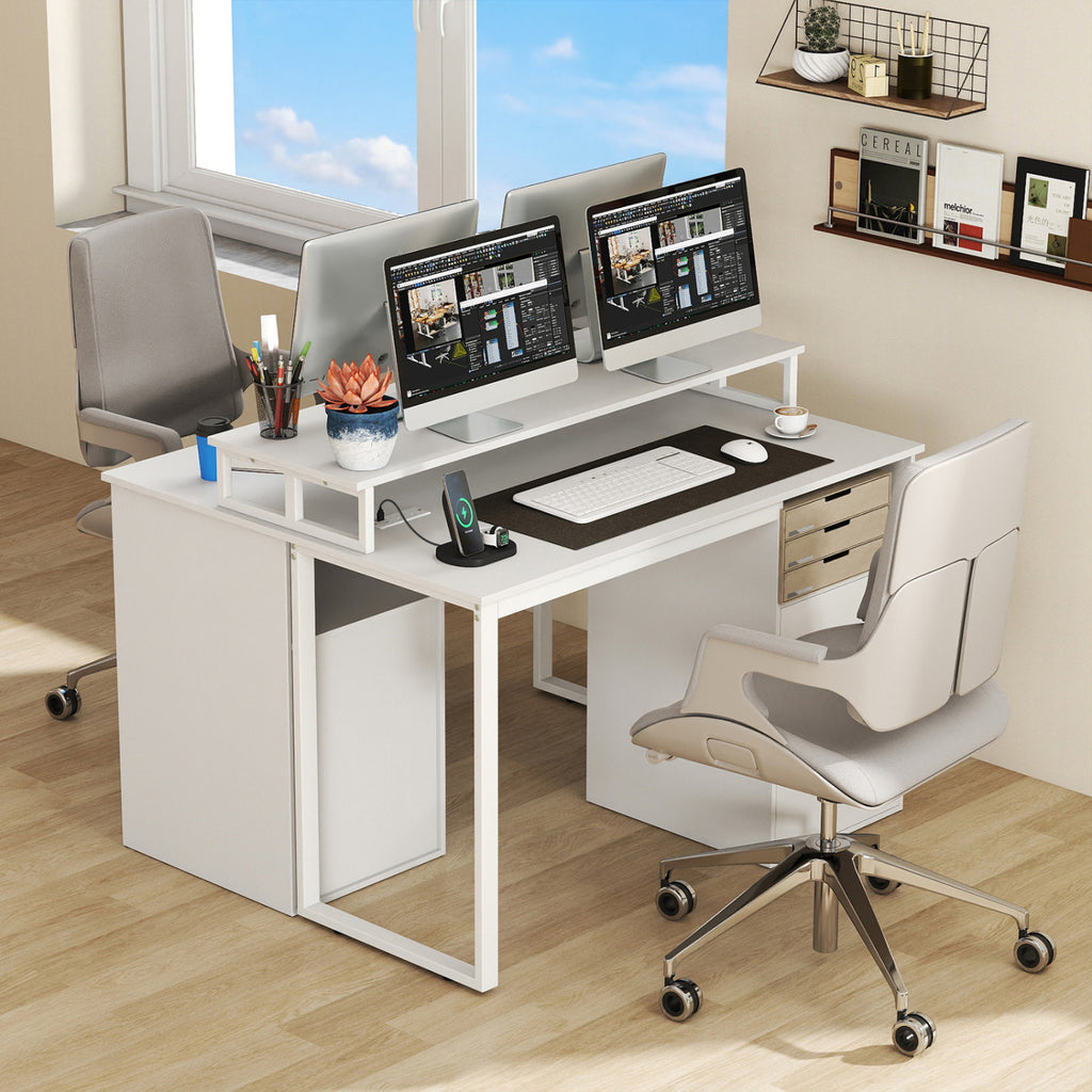 Computer Desk with Power Outlets & File Drawer - White