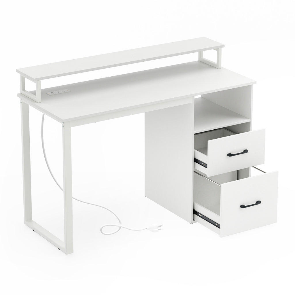 Computer Desk with Power Outlets & File Drawer - White