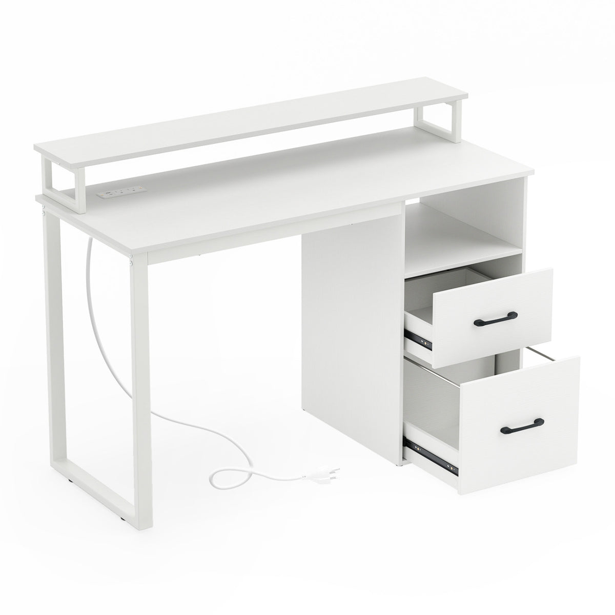 Computer Desk with Power Outlets & File Drawer - White