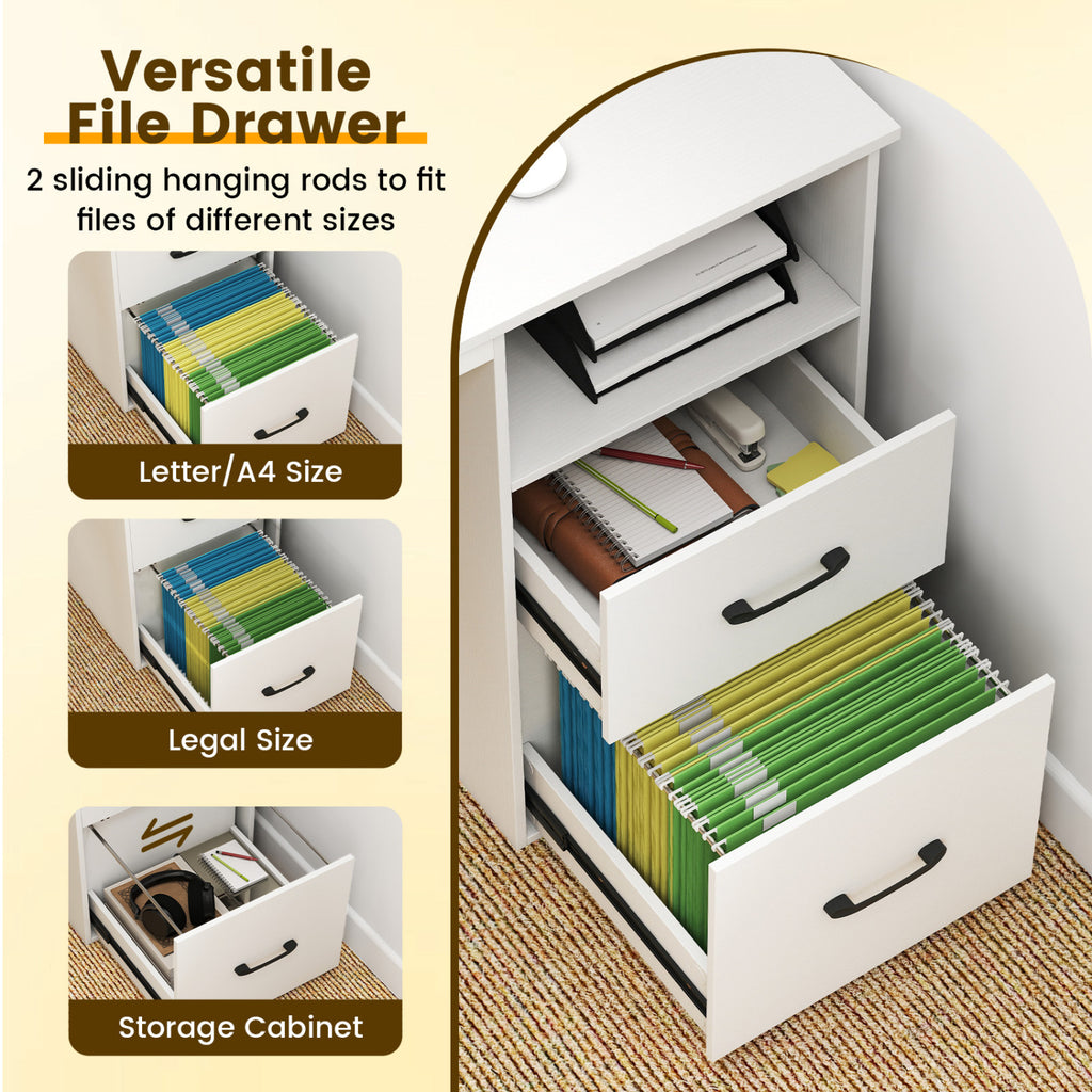 Computer Desk with Power Outlets & File Drawer - White
