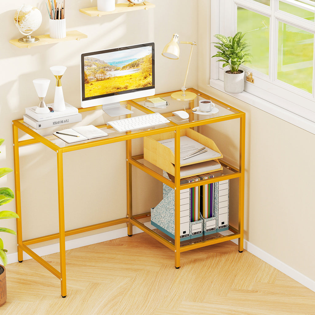 Modern Console Table with 2 Open Shelves and Metal Frame