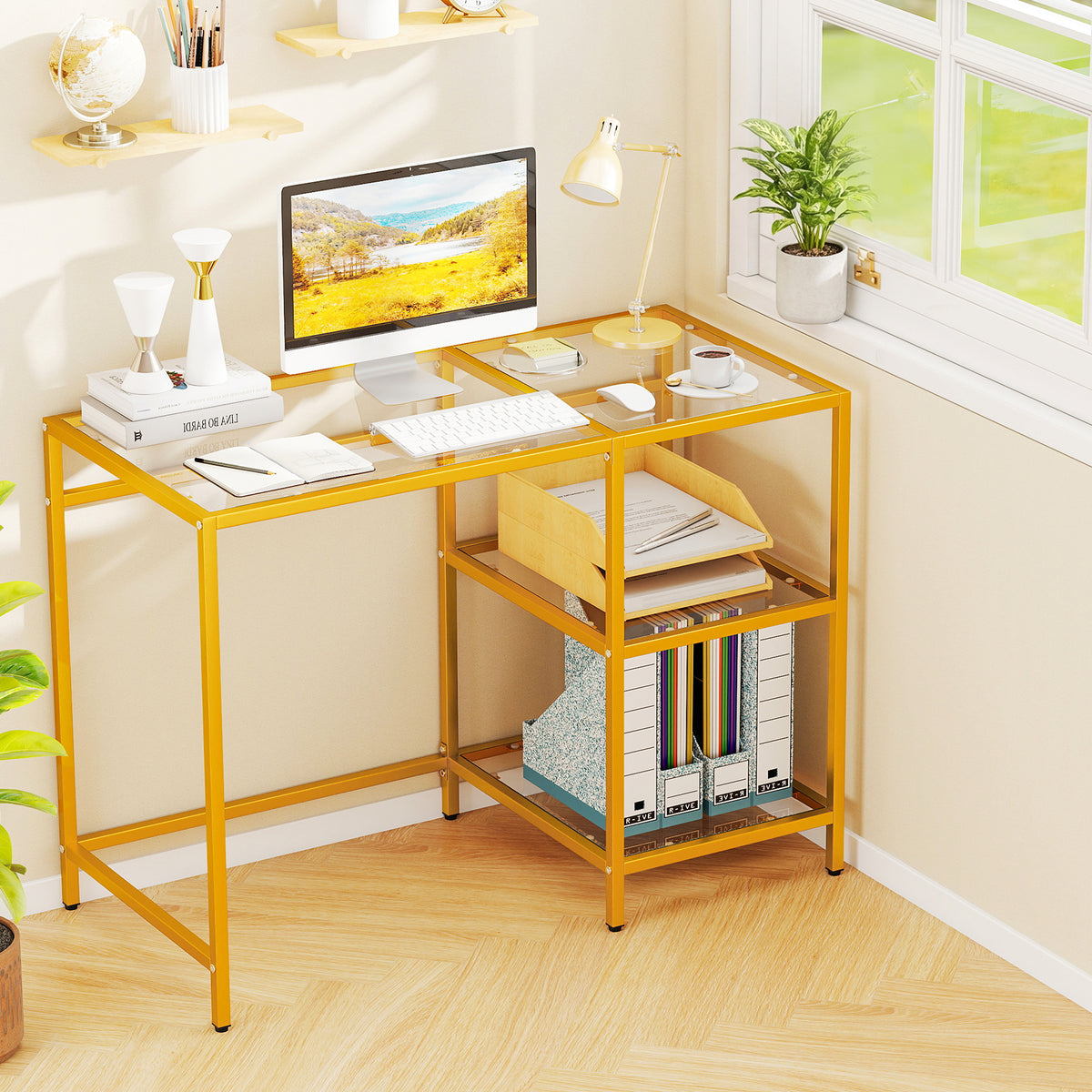 Modern Console Table with 2 Open Shelves and Metal Frame