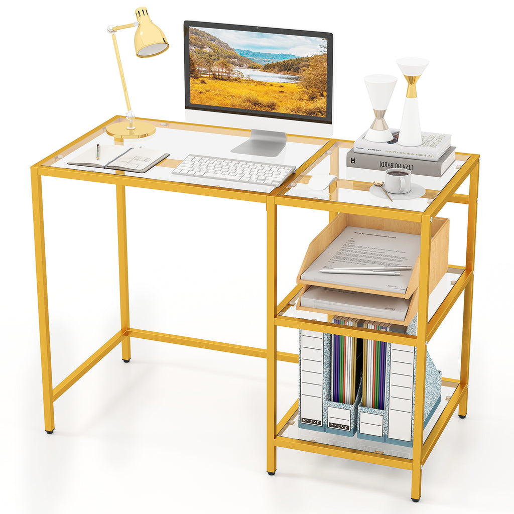 Modern Console Table with 2 Open Shelves and Metal Frame