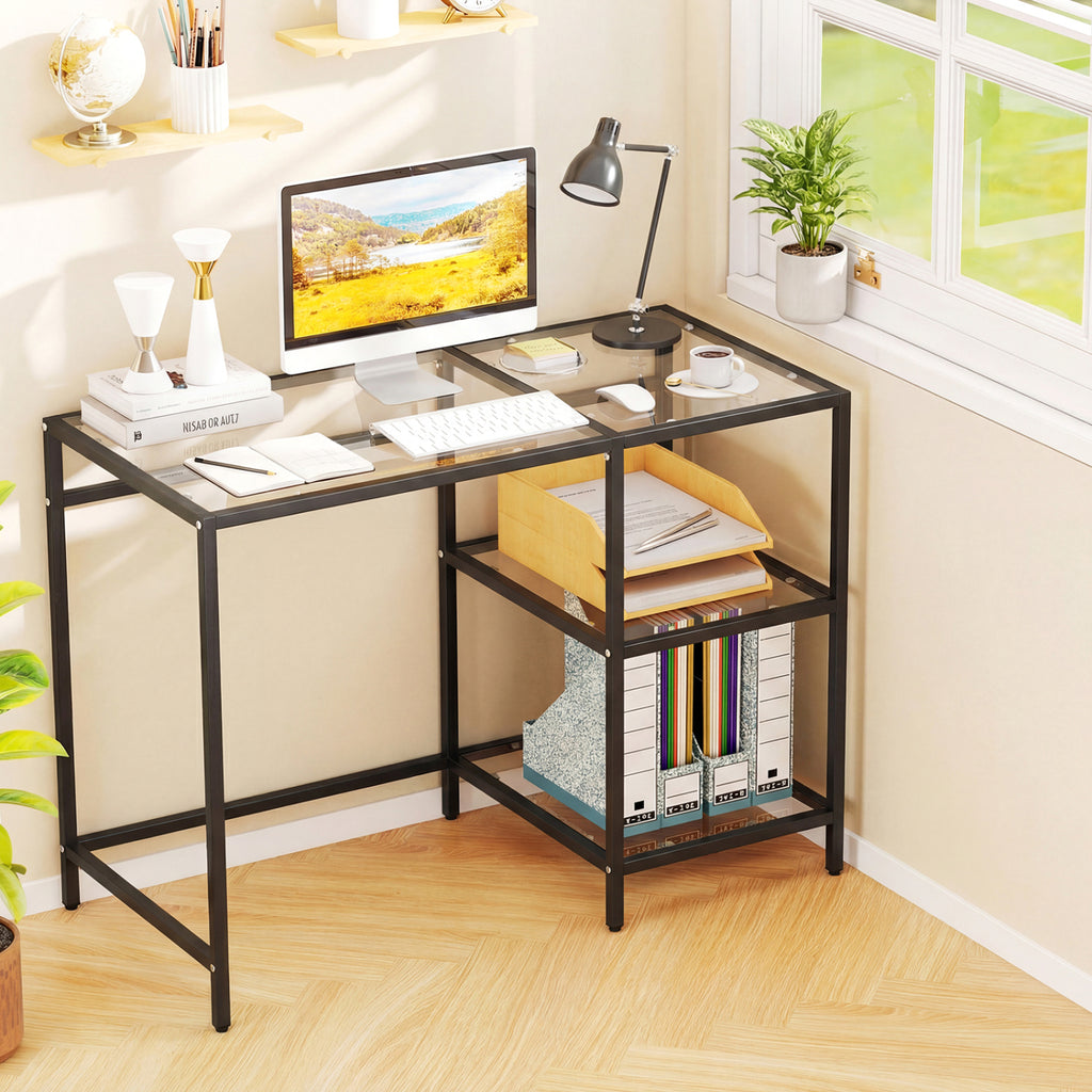 Modern Console Table with 2 Open Shelves and Metal Frame