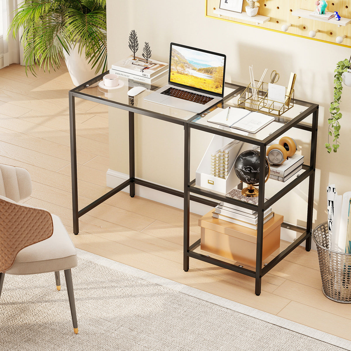 Modern Console Table with 2 Open Shelves and Metal Frame