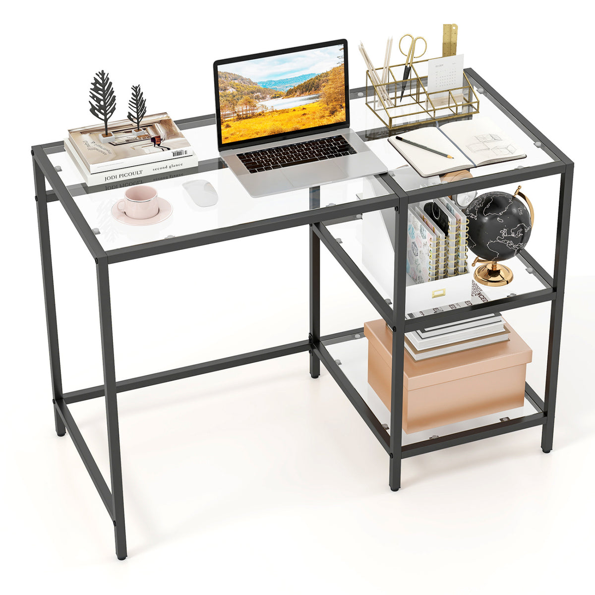 Modern Console Table with 2 Open Shelves and Metal Frame