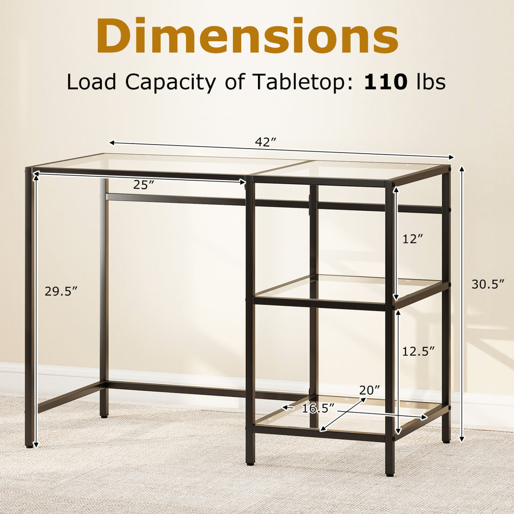 Modern Console Table with 2 Open Shelves and Metal Frame