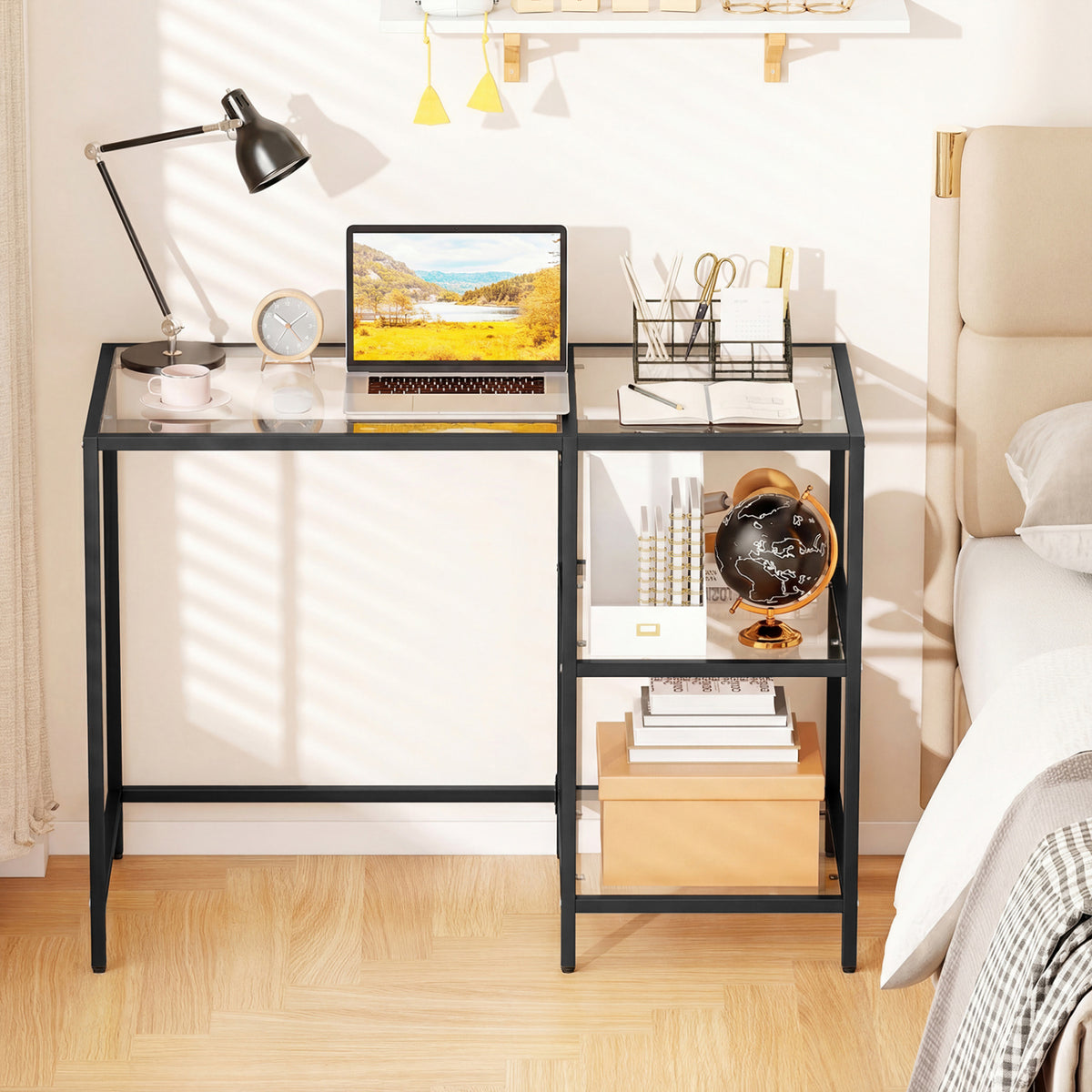 Modern Console Table with 2 Open Shelves and Metal Frame