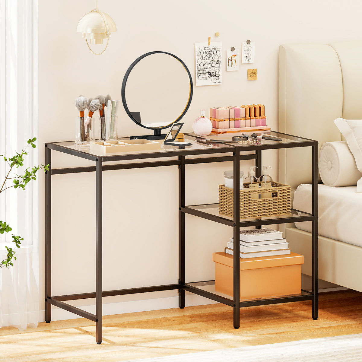 Modern Console Table with 2 Open Shelves and Metal Frame