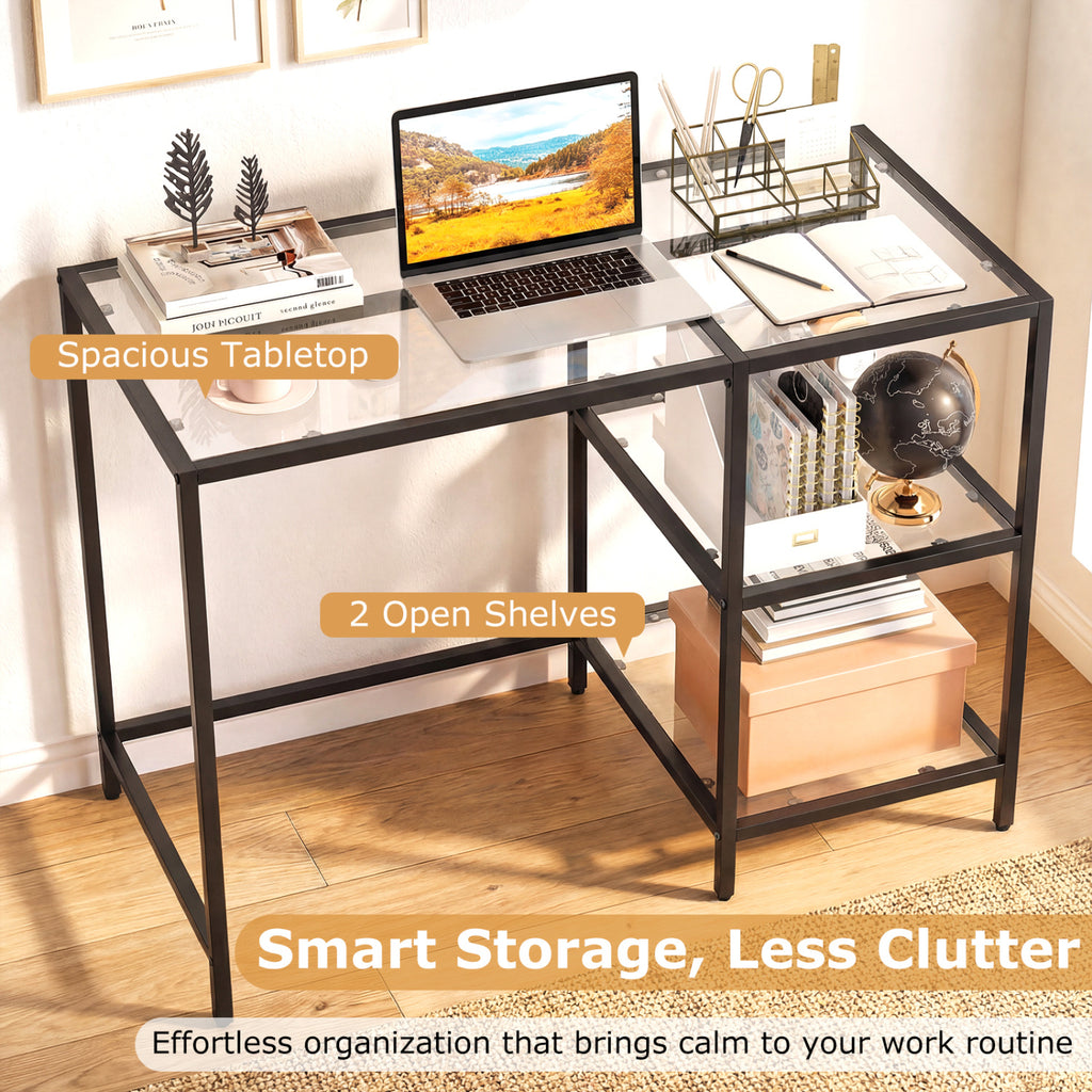 Modern Console Table with 2 Open Shelves and Metal Frame