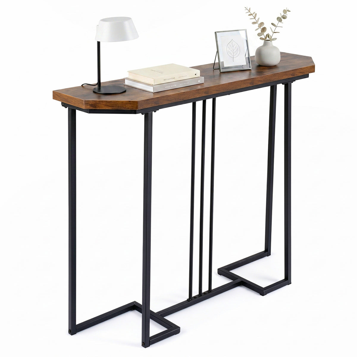 Modern Console Table Narrow Entryway - Rustic Brown
