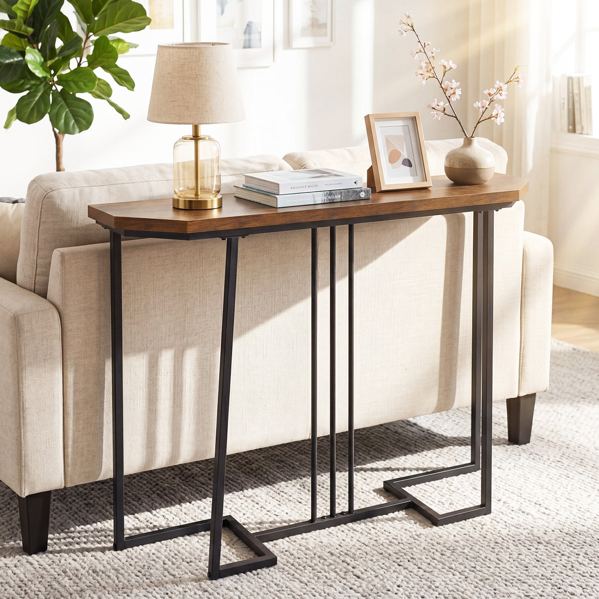Modern Console Table Narrow Entryway - Rustic Brown