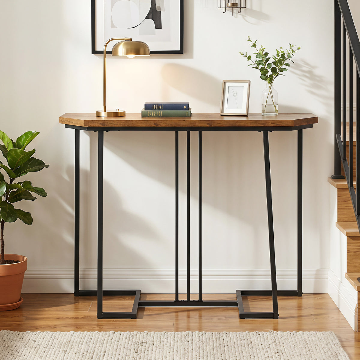 Modern Console Table Narrow Entryway - Rustic Brown