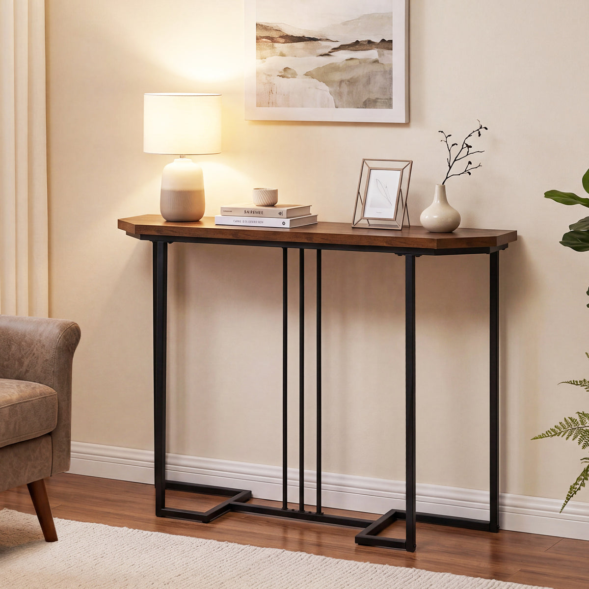 Modern Console Table Narrow Entryway - Rustic Brown