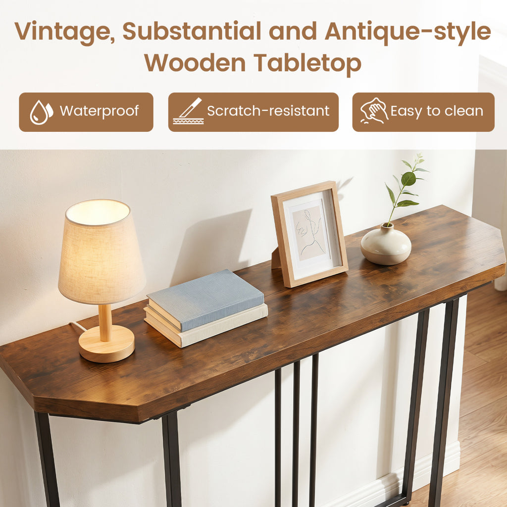 Modern Console Table Narrow Entryway - Rustic Brown