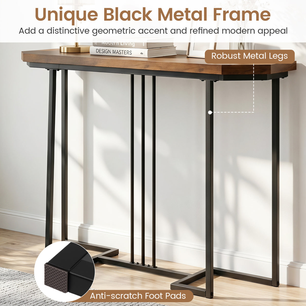 Modern Console Table Narrow Entryway - Rustic Brown