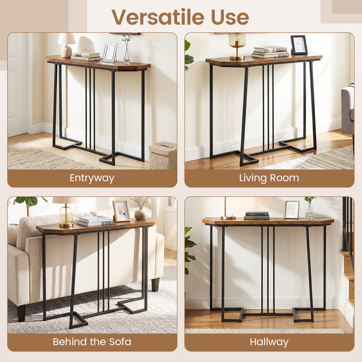 Modern Console Table Narrow Entryway - Rustic Brown