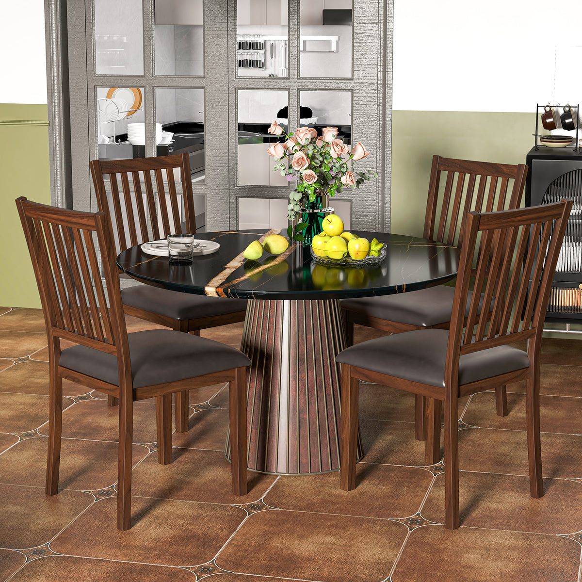 Upholstered Dining Chair Set of 2 - Brown, High Backrest