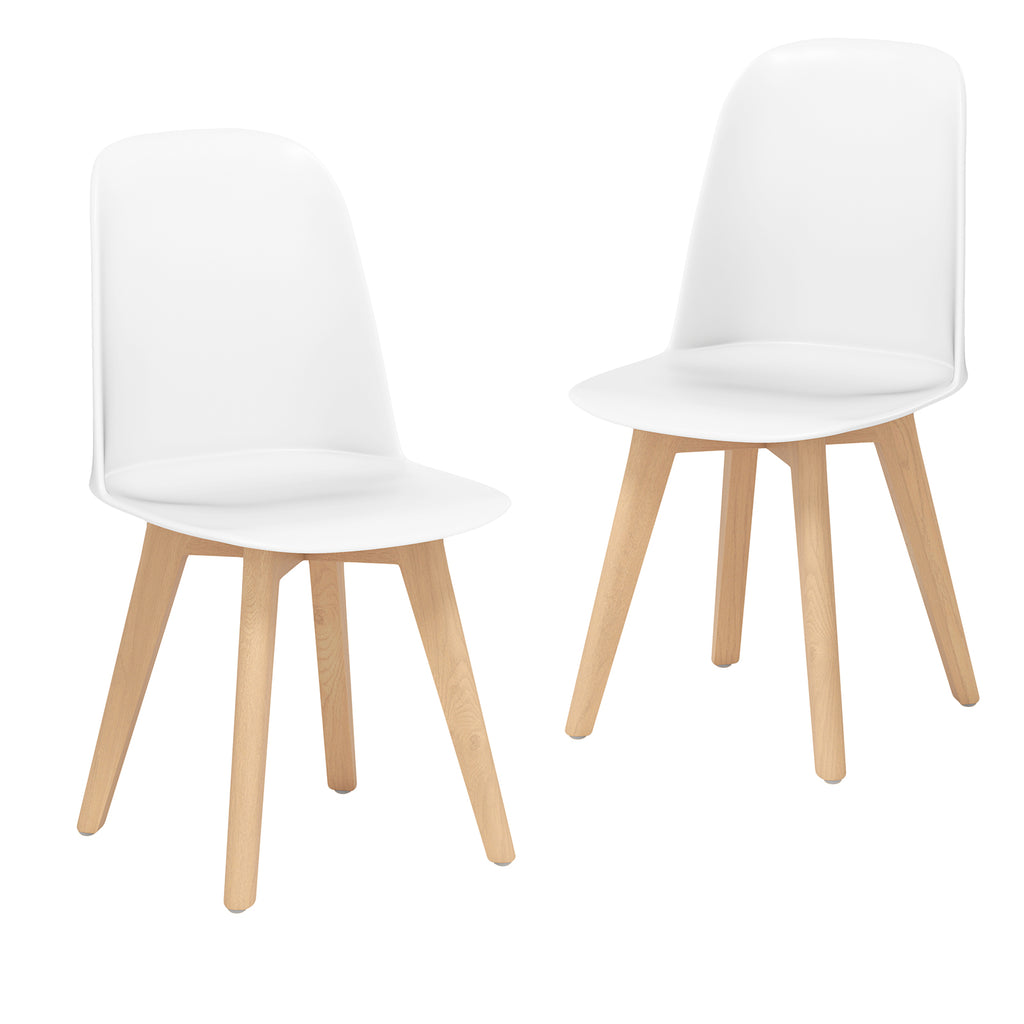 Dining Chair Set of 2 - White, Beech Wood Legs, Tilt Backrest