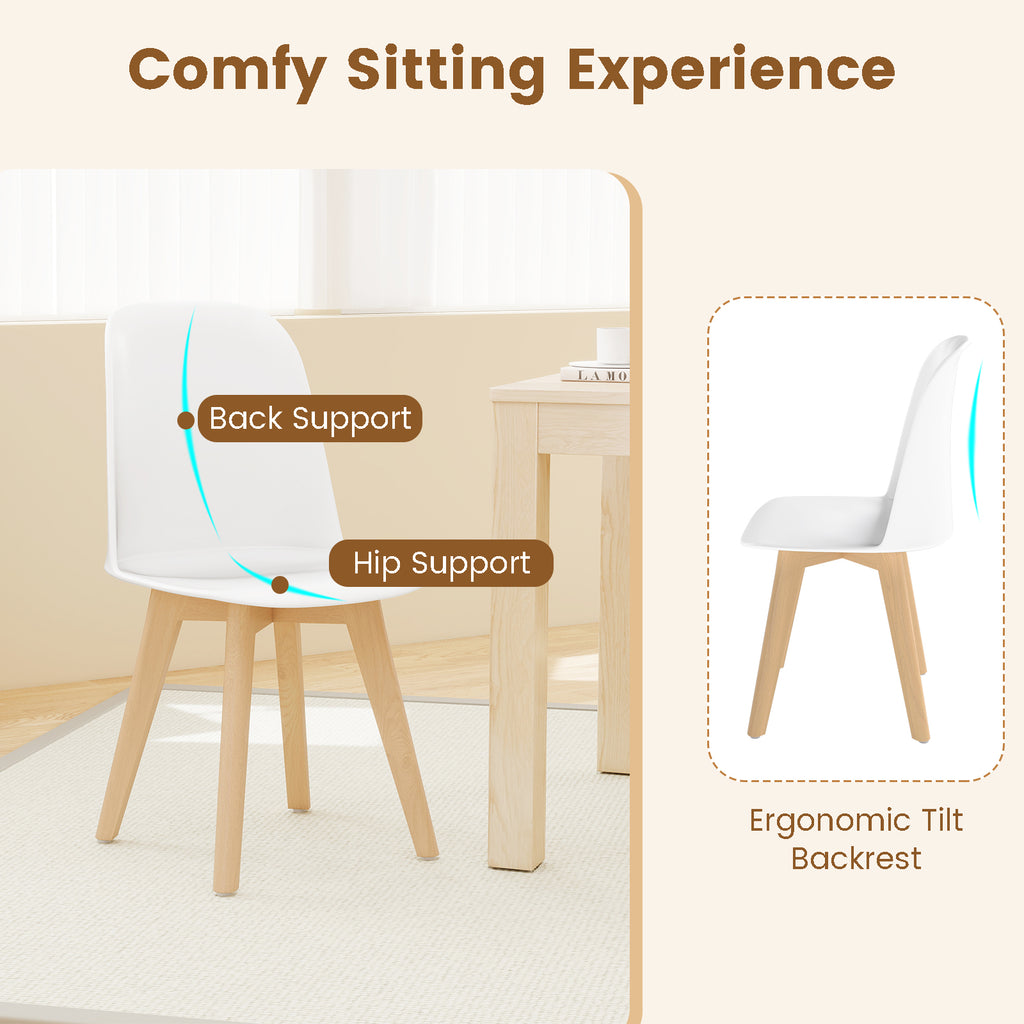Dining Chair Set of 2 - White, Beech Wood Legs, Tilt Backrest