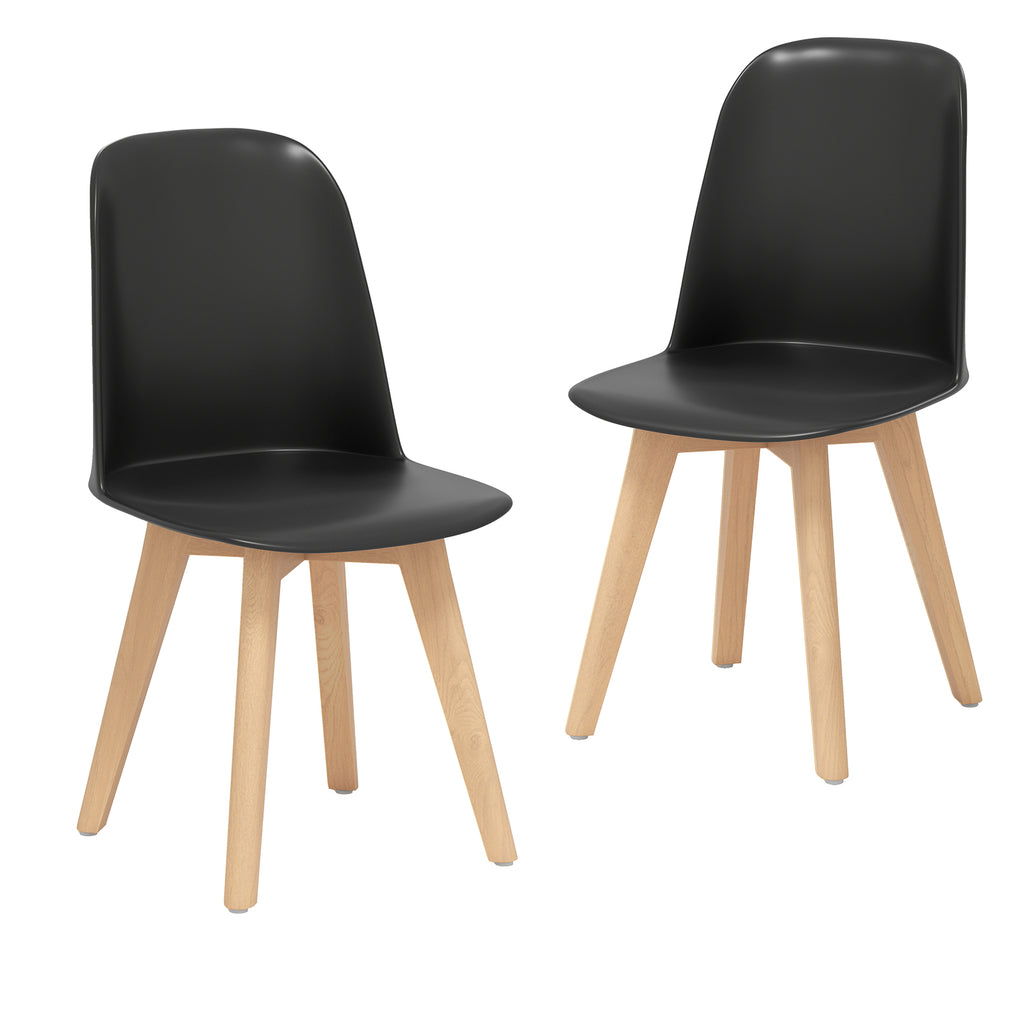 Dining Chair Set of 2 - White, Beech Wood Legs, Tilt Backrest