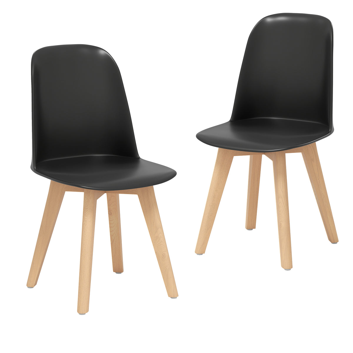 Dining Chair Set of 2 - White, Beech Wood Legs, Tilt Backrest