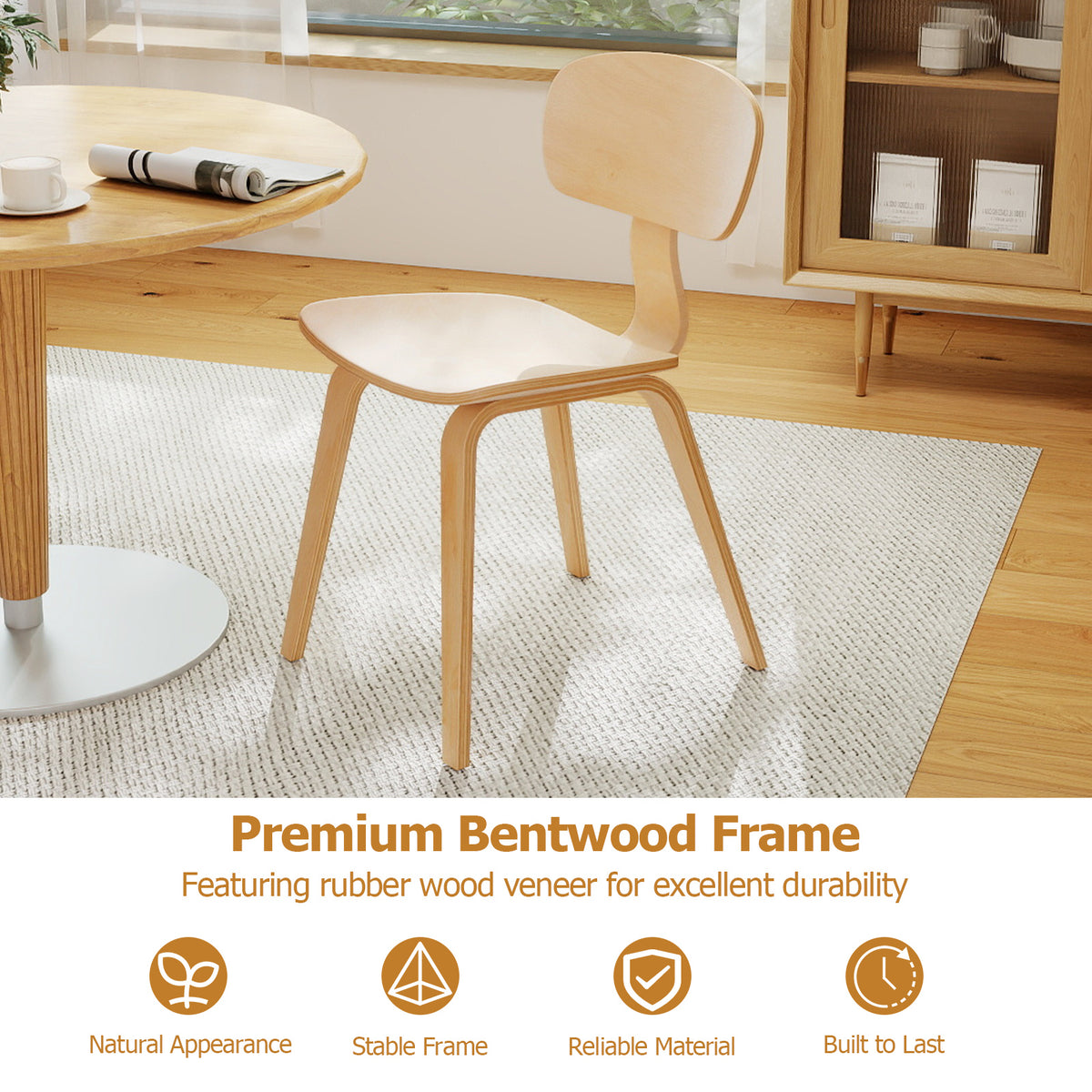 Dining Chair Set of 2, Bentwood, Natural - Ergonomic Backrest