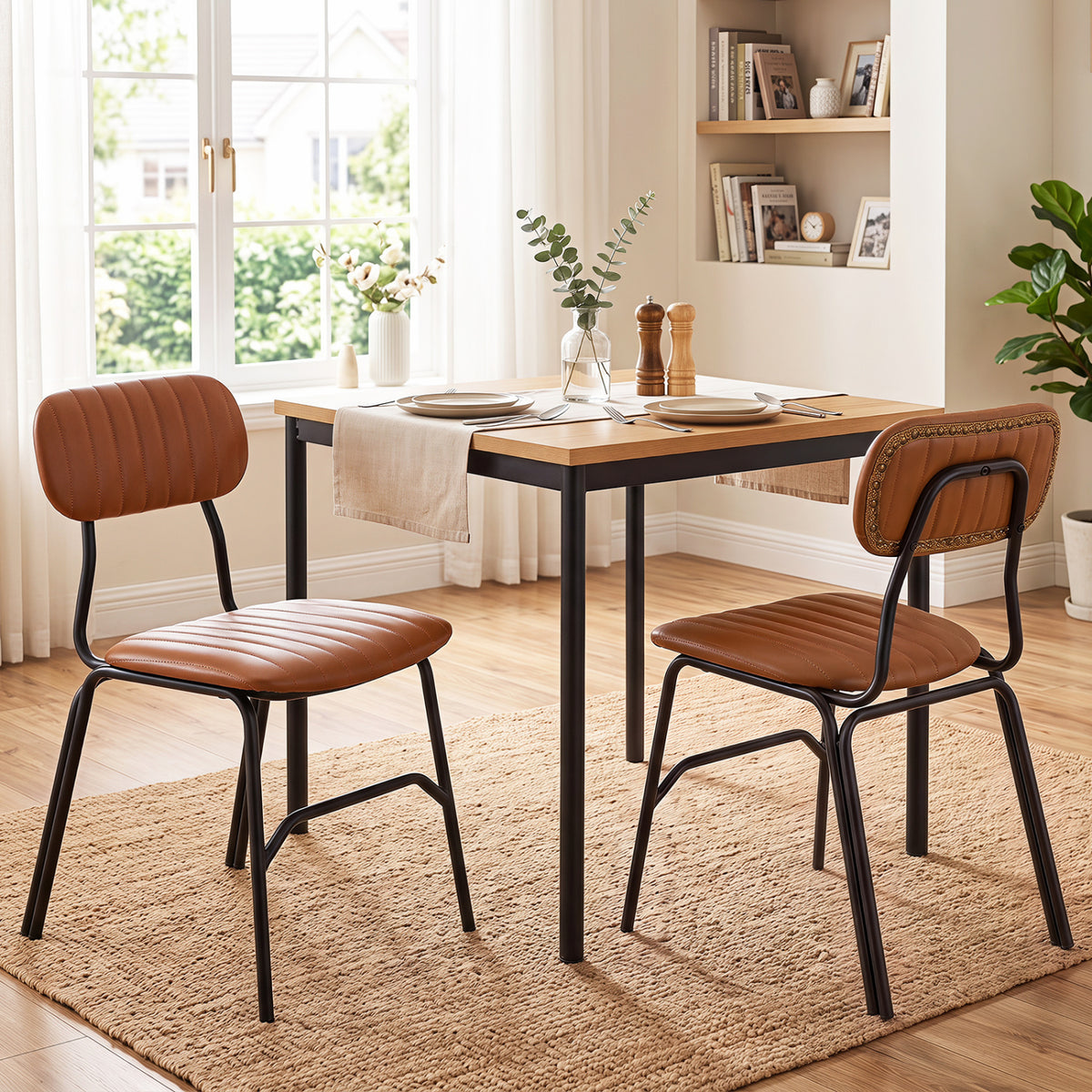 Modern Dining Chairs Set of 2 with Metal Legs - Brown